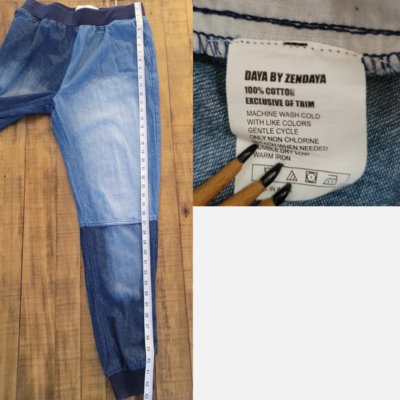 Daya by Zenda Patchwork Light Wash Multi-Tone Denim Joggers with Pockets… - Picture 7 of 7